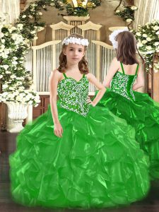 Attractive Floor Length Ball Gowns Sleeveless Green Kids Formal Wear Lace Up