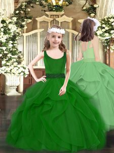  Beading and Ruffles Womens Party Dresses Dark Green Zipper Sleeveless Floor Length