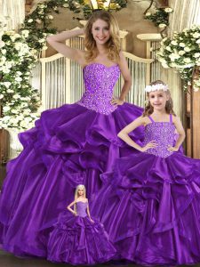 Discount Sleeveless Beading and Ruffles Lace Up Quinceanera Gown