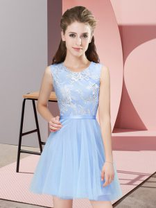 Wonderful Light Blue Tulle Side Zipper Scoop Sleeveless Mini Length Court Dresses for Sweet 16 Lace