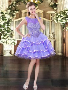 Custom Made Lavender Evening Dress Prom and Party with Beading and Ruffled Layers Scoop Sleeveless Lace Up