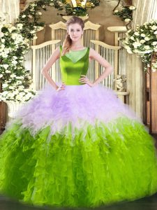 Charming Sleeveless Floor Length Beading and Ruffles Side Zipper Quince Ball Gowns with Multi-color
