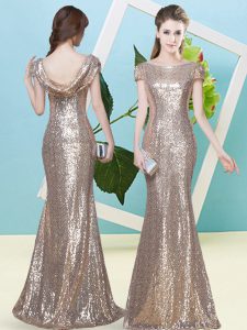 Colorful Champagne Scoop Zipper Sequins Prom Gown Cap Sleeves