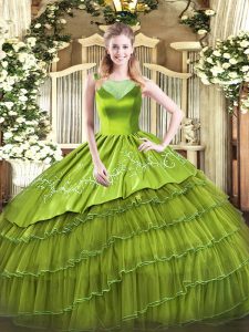 Dynamic Olive Green Quince Ball Gowns Sweet 16 and Quinceanera with Beading and Embroidery Scoop Sleeveless Side Zipper