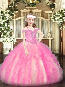 Custom Made Organza Sleeveless Floor Length Girls Pageant Dresses and Beading and Ruffles