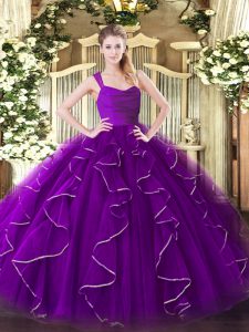  Eggplant Purple Ball Gowns Ruffles Vestidos de Quinceanera Zipper Organza Sleeveless Floor Length