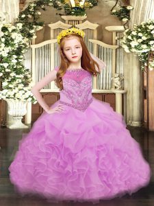 Unique Floor Length Ball Gowns Sleeveless Lilac Pageant Gowns For Girls Zipper