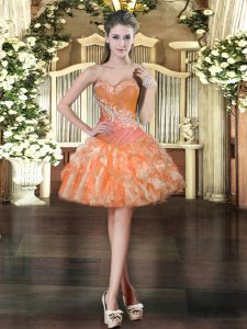  Orange Sleeveless Organza Lace Up Prom Dress for Prom and Party