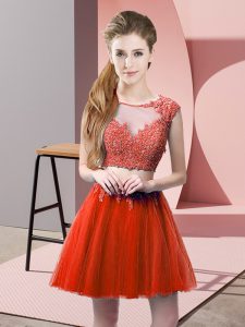 Discount Mini Length Two Pieces Sleeveless Red Dress for Prom Zipper