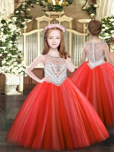  Floor Length Ball Gowns Sleeveless Coral Red Little Girls Pageant Dress Wholesale Zipper