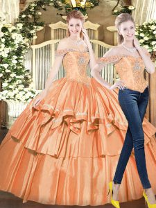 Spectacular Off The Shoulder Sleeveless Organza Quinceanera Dresses Beading and Ruffled Layers Lace Up