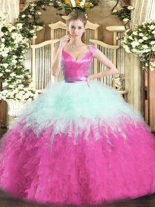  Sleeveless Floor Length Ruffles Zipper Sweet 16 Quinceanera Dress with Multi-color