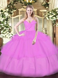 Hot Sale Lilac Ball Gowns Spaghetti Straps Sleeveless Organza Floor Length Zipper Ruffled Layers Sweet 16 Quinceanera Dress