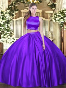Perfect Sleeveless Floor Length Ruching Criss Cross Quinceanera Dress with Eggplant Purple