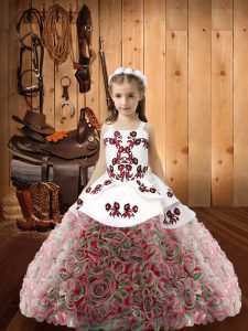 Stylish Multi-color Sleeveless Fabric With Rolling Flowers Zipper Little Girls Pageant Gowns for Sweet 16 and Quinceanera