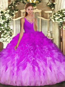  Multi-color V-neck Neckline Beading and Ruffles Quinceanera Dresses Sleeveless Backless
