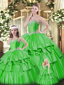Popular Sleeveless Beading and Ruffled Layers Lace Up Quinceanera Dress