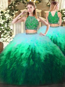  Floor Length Zipper Sweet 16 Dresses Multi-color for Military Ball and Sweet 16 and Quinceanera with Beading and Ruffles