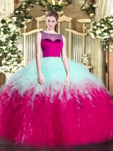 Charming Ball Gowns Sweet 16 Dress Multi-color Scoop Tulle Sleeveless Floor Length Zipper