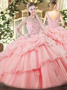 Gorgeous Baby Pink Bateau Zipper Beading and Ruffles and Pick Ups 15 Quinceanera Dress Sleeveless