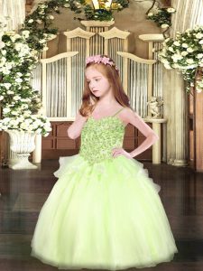 Simple Yellow Green Organza Lace Up Party Dresses Sleeveless Floor Length Appliques