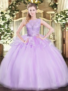 Sexy Lavender Scoop Backless Lace Quince Ball Gowns Sleeveless