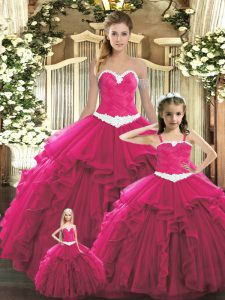 Enchanting Floor Length Red Quince Ball Gowns Sweetheart Sleeveless Lace Up