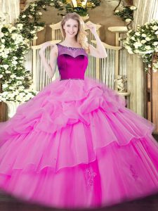 Free and Easy Lilac Organza Zipper Scoop Sleeveless Floor Length Quinceanera Dress Beading and Appliques and Pick Ups