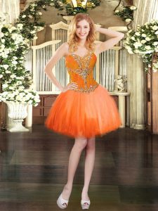  Orange Red Homecoming Dress Prom and Party with Beading Sweetheart Sleeveless Lace Up