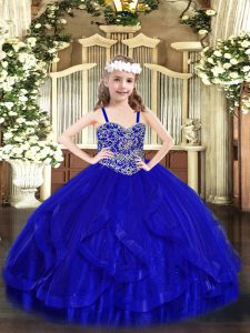  Straps Sleeveless Lace Up Little Girls Pageant Dress Wholesale Royal Blue Tulle