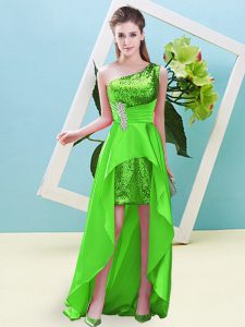 Exceptional Sleeveless Elastic Woven Satin and Sequined Lace Up for Prom and Party