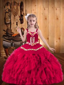 Coral Red Sleeveless Organza Lace Up Pageant Gowns For Girls for Party and Sweet 16 and Quinceanera and Wedding Party