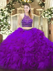 High Quality Sleeveless Beading and Ruffles Lace Up Ball Gown Prom Dress