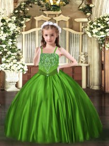  Green Kids Formal Wear Party with Beading Straps Sleeveless Lace Up