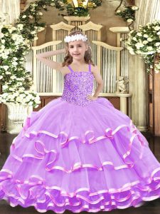 Adorable Lilac Sleeveless Organza Lace Up Little Girls Pageant Dress Wholesale for Party and Quinceanera