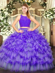  Eggplant Purple 15th Birthday Dress Military Ball and Sweet 16 and Quinceanera with Ruffled Layers Scoop Sleeveless Zipper