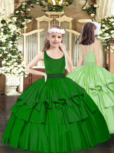  Dark Green Sleeveless Organza Zipper Little Girl Pageant Gowns for Party and Quinceanera