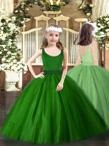 High Quality Ball Gowns Little Girls Pageant Gowns Dark Green Scoop Tulle Sleeveless Floor Length Zipper