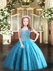  Floor Length Ball Gowns Sleeveless Baby Blue Child Pageant Dress Lace Up