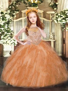  Ball Gowns Casual Dresses Rust Red Scoop Tulle Sleeveless Floor Length Zipper
