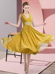 Fantastic Gold Sleeveless Beading Knee Length Quinceanera Court Dresses