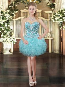  Aqua Blue Sweetheart Neckline Beading and Ruffles Prom Evening Gown Sleeveless Lace Up