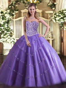  Sweetheart Sleeveless Ball Gown Prom Dress Floor Length Beading Lavender Tulle