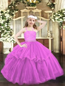  Organza Sleeveless Floor Length Little Girl Pageant Gowns and Beading and Lace