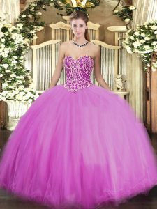 Attractive Lilac Sleeveless Beading Floor Length Quince Ball Gowns