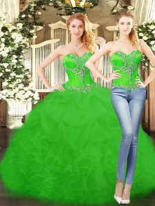 Smart Green Sweetheart Lace Up Beading and Ruffles Vestidos de Quinceanera Sleeveless