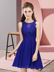  Sleeveless Chiffon Mini Length Zipper Damas Dress in Royal Blue with Appliques