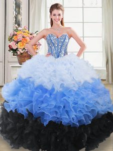  Multi-color Sleeveless Beading and Ruching Floor Length Sweet 16 Dress