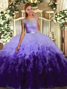 Gorgeous Multi-color Organza Backless Scoop Sleeveless Floor Length 15th Birthday Dress Ruffles
