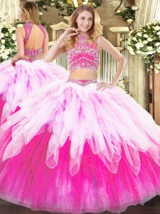 Popular Multi-color Sleeveless Tulle Backless Sweet 16 Dress for Military Ball and Sweet 16 and Quinceanera